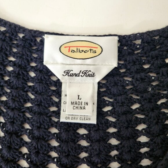 Talbots Crocheted Black Cotton Openwork Sweater Women's Size Large - Picture 5 of 5